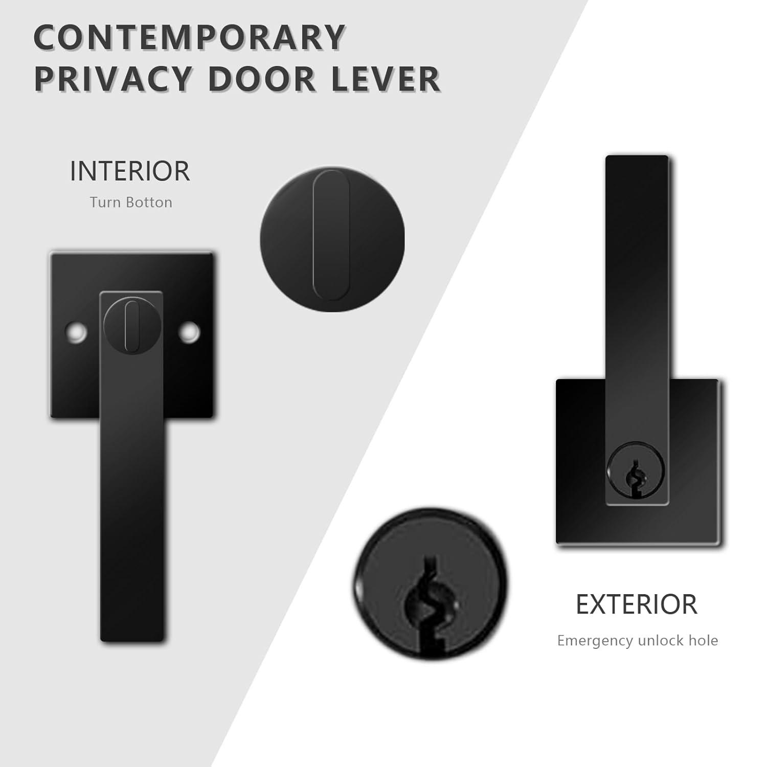 Front Door Handle and Deadbolt Set, Matte Black Exterior Door Lock Set with Deadbolt, Front Door Handles and Locks (2 Pack)