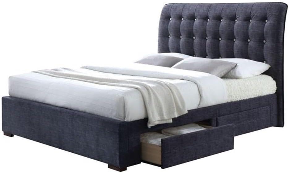 Luxurious Dark Gray Upholstered Queen Platform Bed with Storage