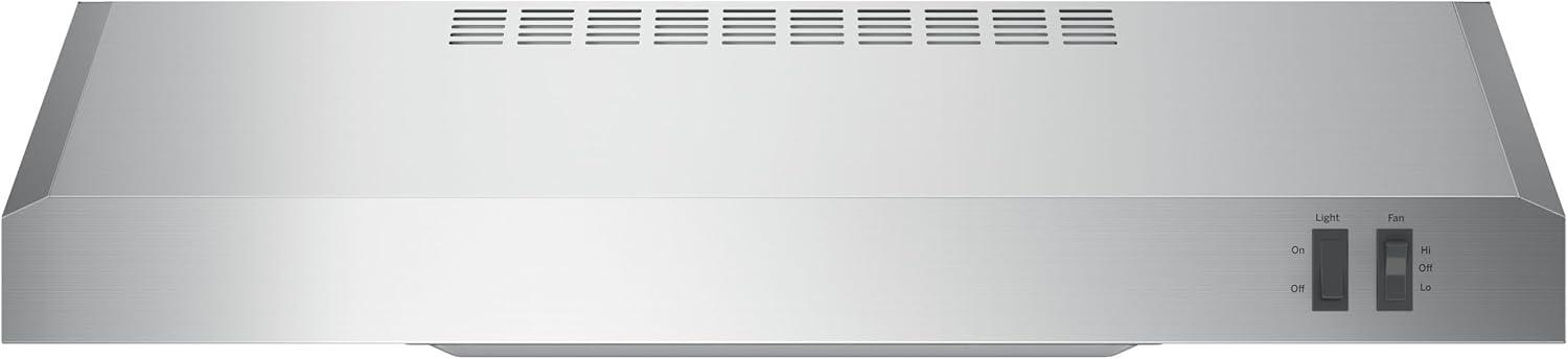 GE 24in. Under Cabinet Range Hood, convertible Duct, 2 Speed Exhaust Fan, Front Control and Reusable Filter, Stainless Steel