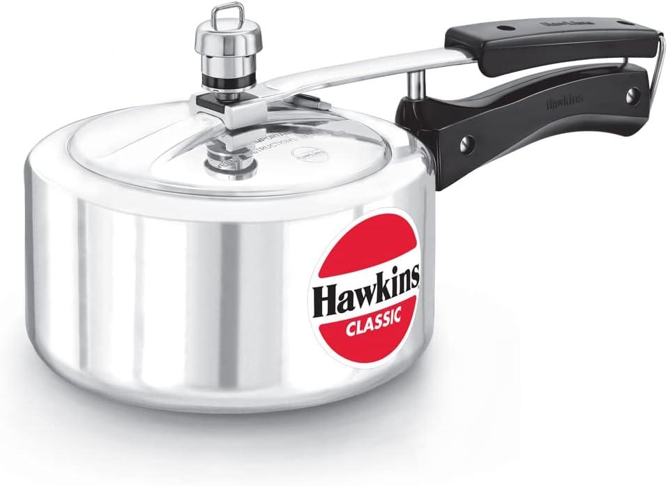 Hawkins Classic 2L Aluminum Pressure Cooker: Stovetop, Cool Touch Handle, Hand Wash, Silver, 1-Year Warranty