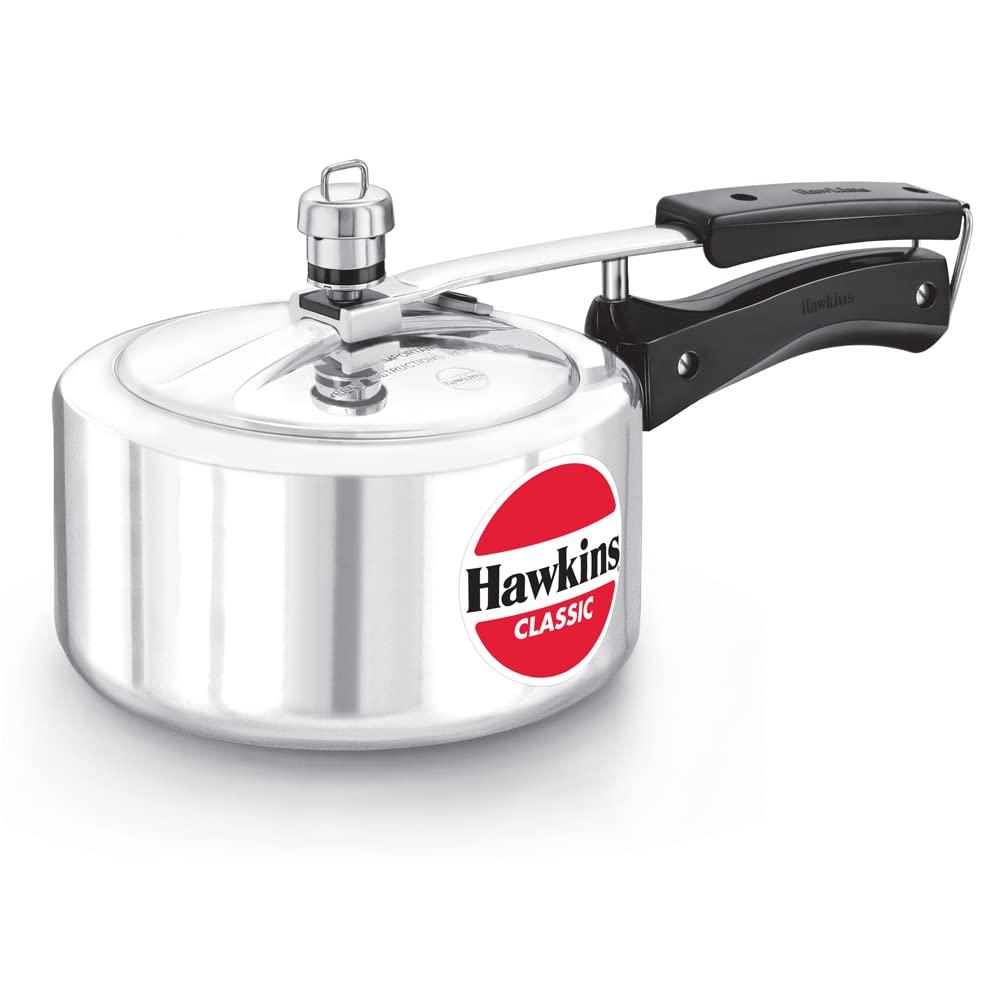Hawkins Classic 2L Aluminum Pressure Cooker: Stovetop, Cool Touch Handle, Hand Wash, Silver, 1-Year Warranty