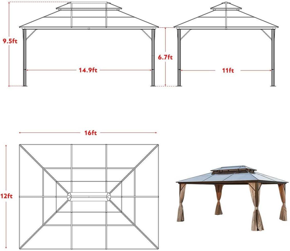 Hommow 12 ft x 16 ft Hardtop Gazebos, Aluminum Composite Panel Patio