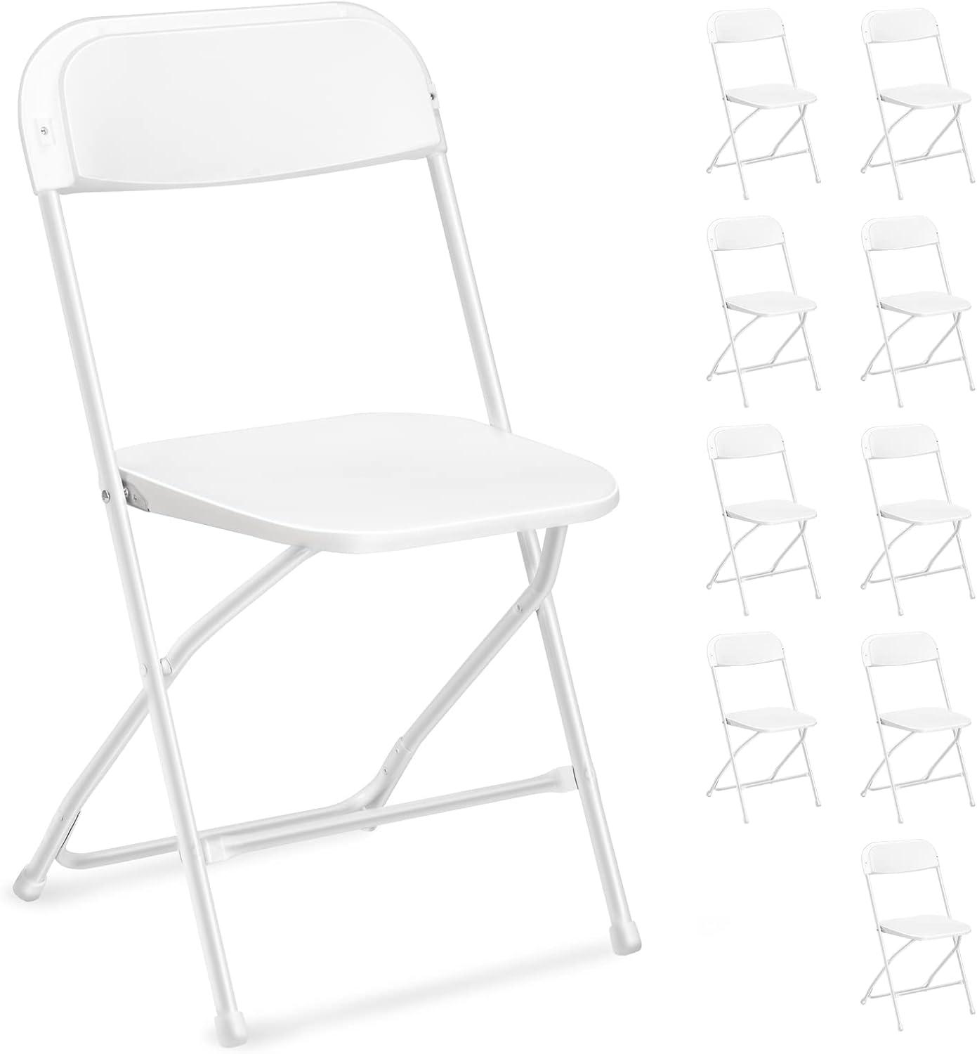 White Plastic and Metal Folding Chairs, 10-Pack