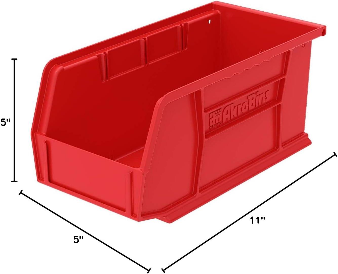 Akro-Mils Stackable Storage Bins, AkroBins Stacking Organizer, 11"x5"x5", Red, 12-Pack