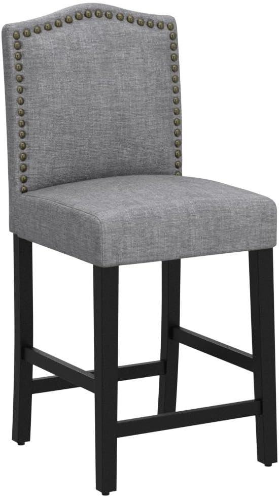 GOTMINSI Bar Stools 24 Inches Upholstered Barstool Grey Counter Height Barstool with Antique Gold Nail Heads Solid Wood Set of 2 Bar Chairs