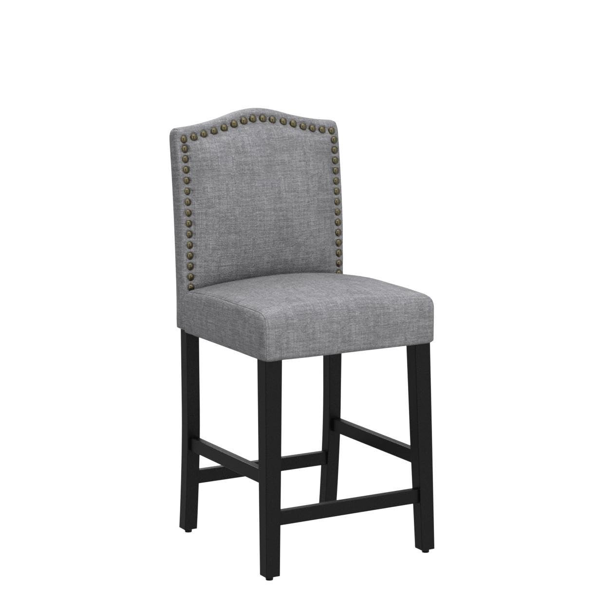 GOTMINSI Bar Stools 24 Inches Upholstered Barstool Grey Counter Height Barstool with Antique Gold Nail Heads Solid Wood Set of 2 Bar Chairs