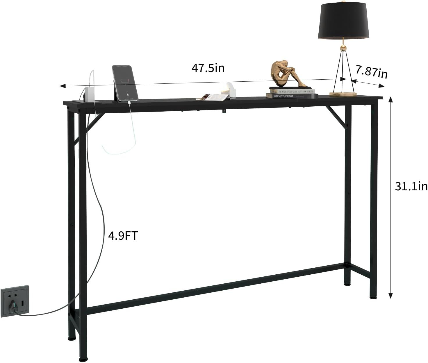 5.9" Narrow Sofa Table with Outlets, Skinny Console Table with Storage, Slim Behind Couch Table for Living Room, Entryway, Hallway, Foyer - Black