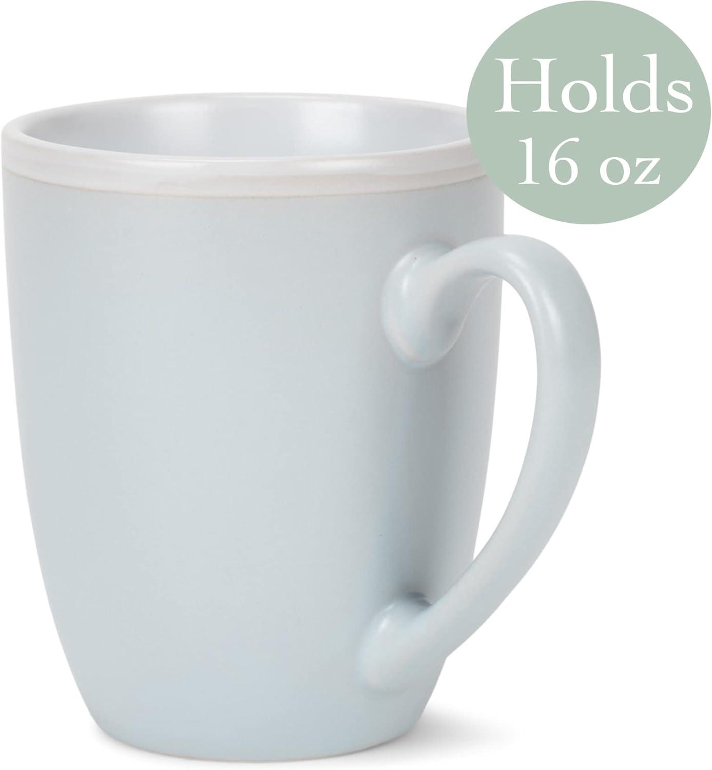 Elanze Designs Solid Color Pale Blue White Interior 16 ounce Matte Ceramic Mugs Matching Set of 4