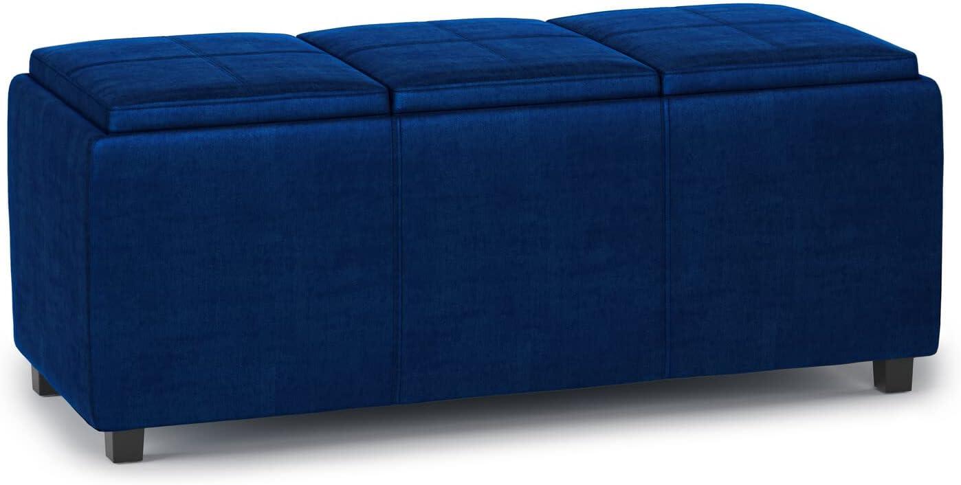 Simpli Home Avalon 42"W Upholstered Storage Ottoman with 3 Flip-Over Serving Trays