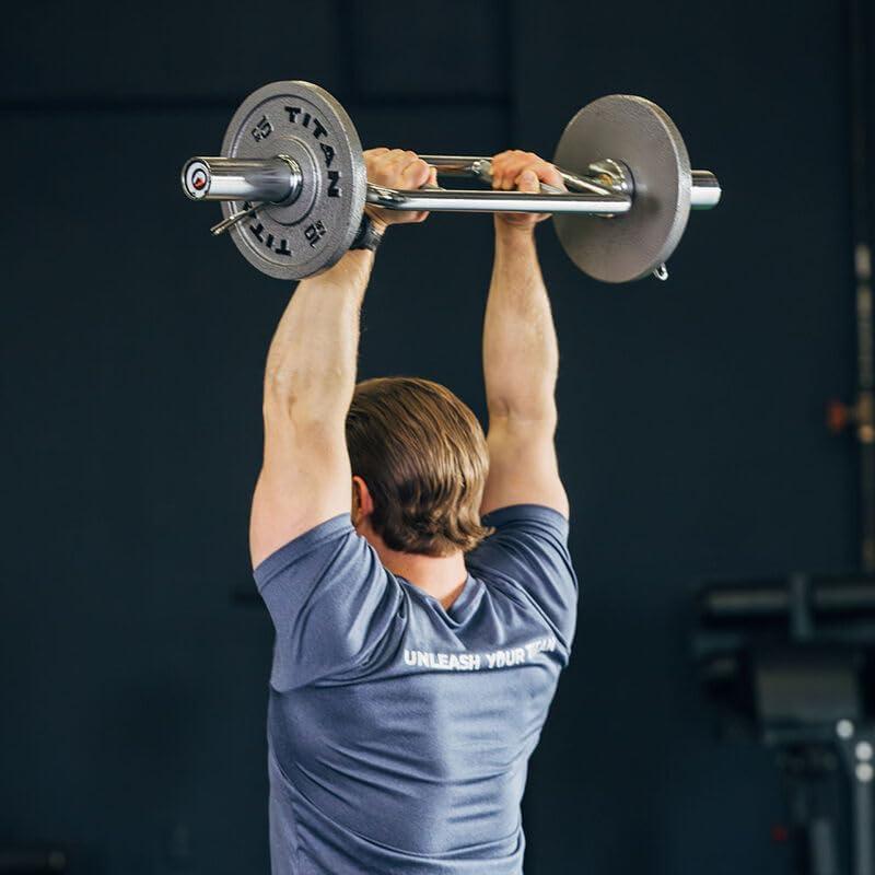 Titan Fitness 34" Olympic Triceps Bar, 200 LB Capacity, Chrome Finish, Weight Bar