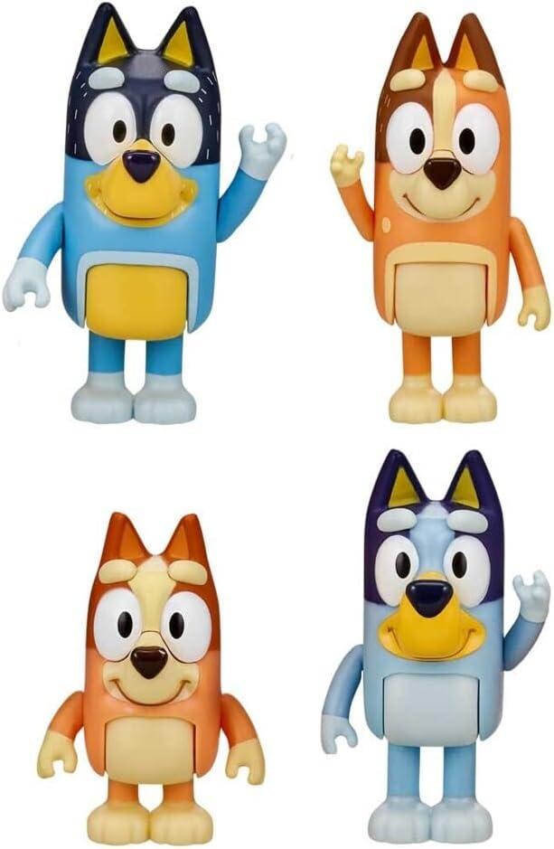 Bluey Family Figure 4-Pack, with Mum Dad Bingo Bluey, Ages 3+, Toddler Toys