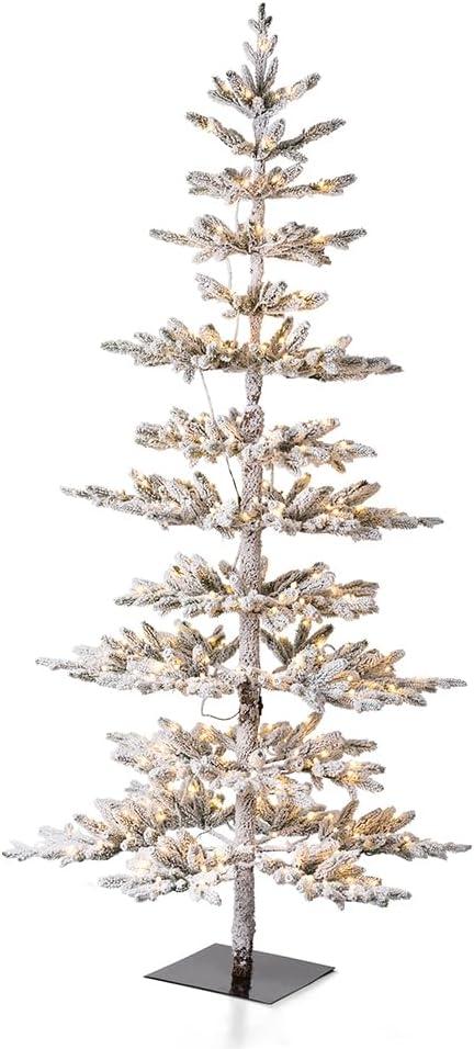Glitz Design Glitzhome 9ft Deluxe Pre-Lit Flocked Pine Artificial Christmas Tree with 650 Warm White