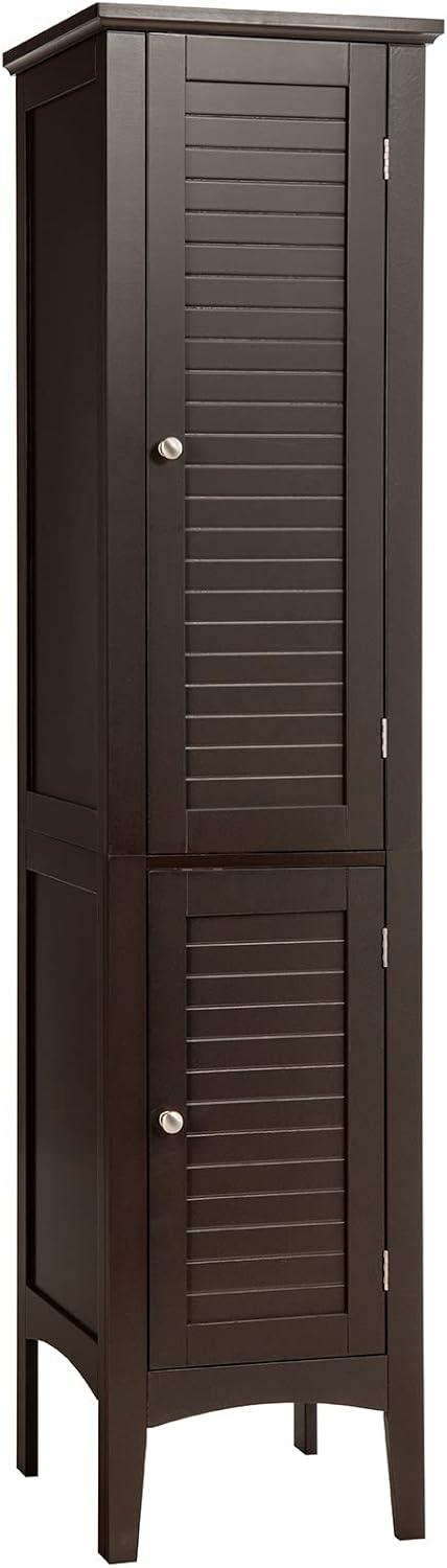 5 Tier Wooden Freestanding Tower Cabinet Tall Bathroom Storage Cabinet Brown