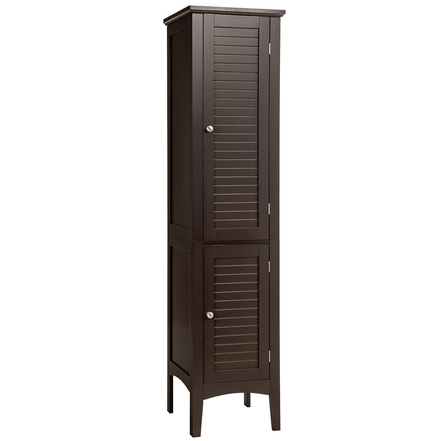 5 Tier  Freestanding Tower Cabinet Tall Bathroom Storage Cabinet Brown