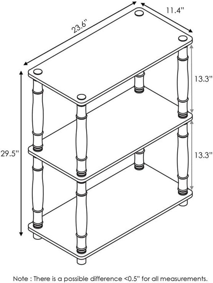 Furinno Durable 23.6"W x 11.6"D x 29.5"H 3-Shelf Freestanding Shelving Unit, Dark Cherry and Black