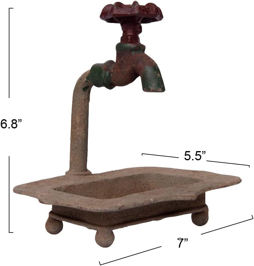 Creative Co-Op Rustic Metal Soap Dish with Faucet