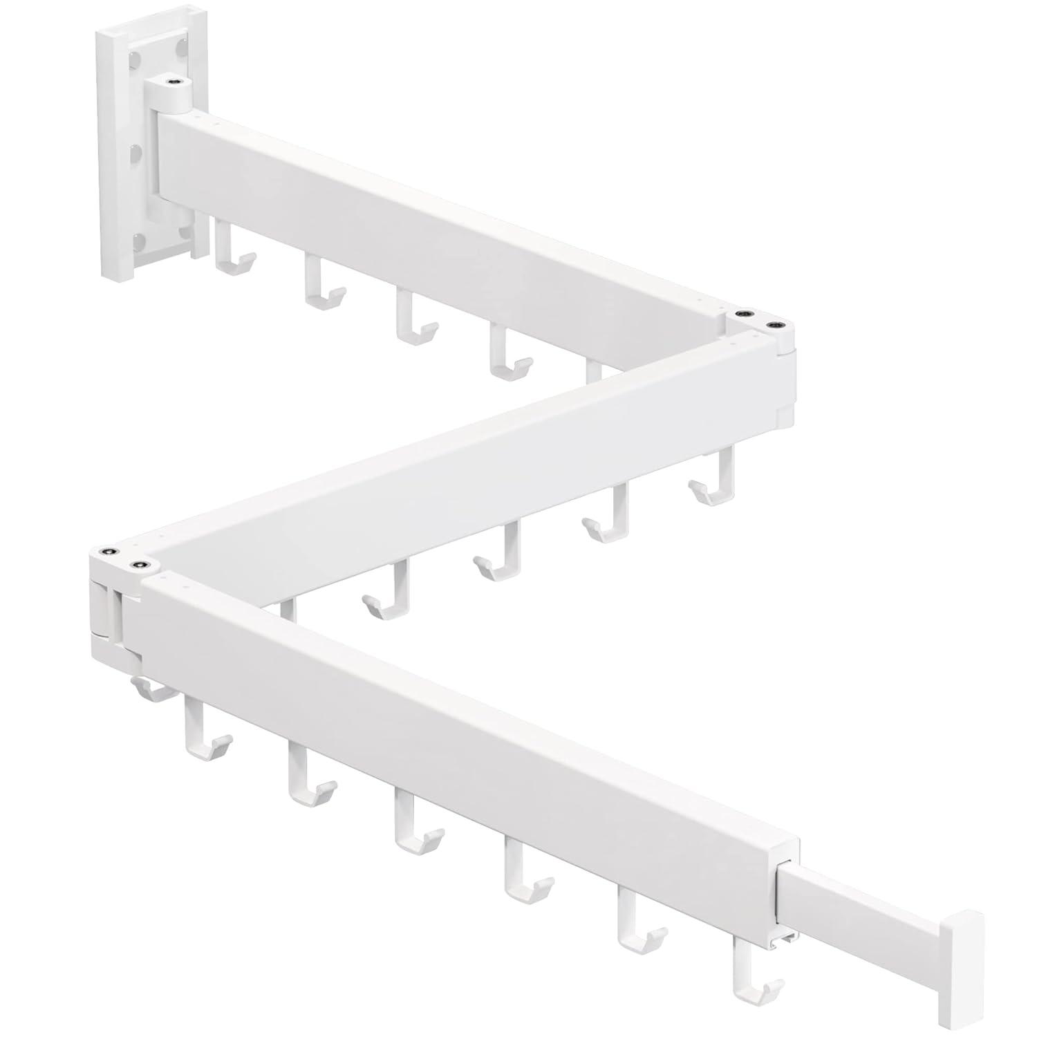 Dr.DJ Clothes Drying Rack for Laundry, Retractable Clothes Hanger Rack Wall Mounted Folding Indoor, Drying Rack, Space Saver Clothes Rack,Collapsible (Tri-Fold) with 18 J-Hooks Laundry Rack White