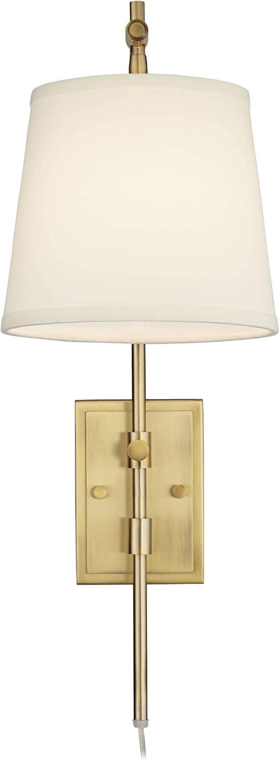 Barnes and Ivy Seline Modern Wall Lamp with Dimmer Warm Gold Metal Plug-in 7" Light Fixture Adjustable Off White Shade for Bedroom Living Room House