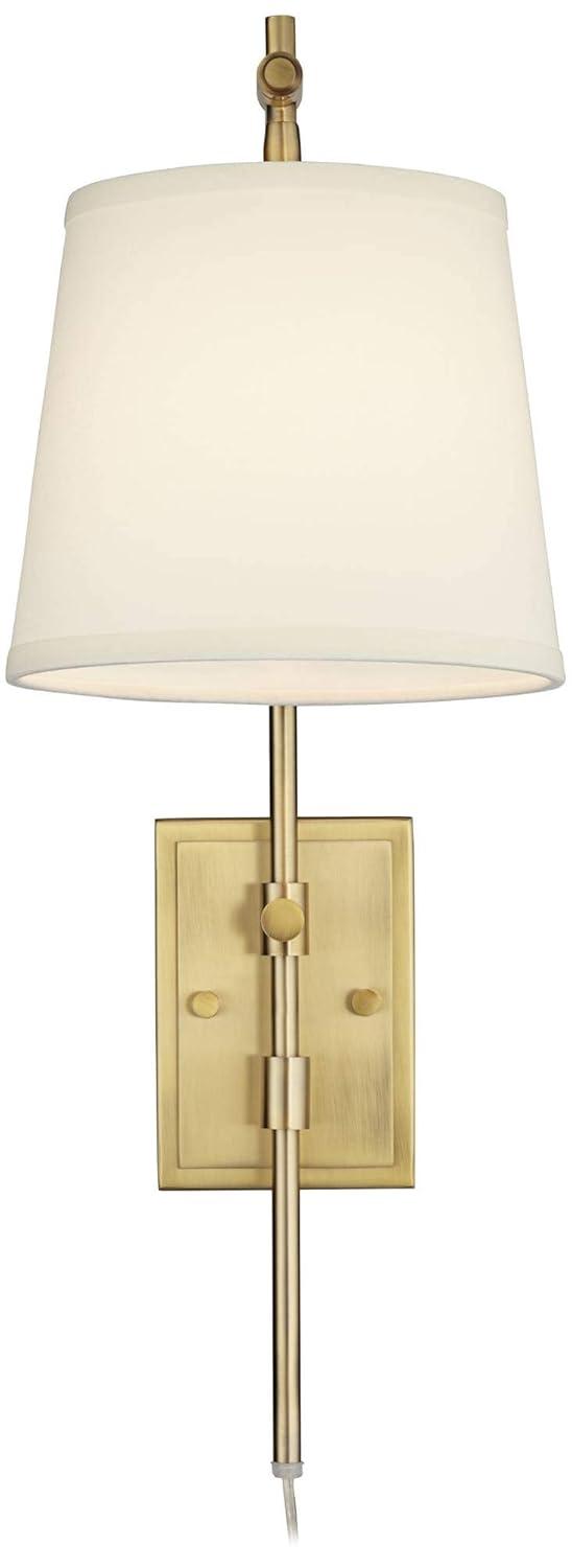 Barnes and Ivy Seline Modern Wall Lamp with Dimmer Warm Gold Metal Plug-in 7" Light Fixture Adjustable Off White Shade for Bedroom Living Room House