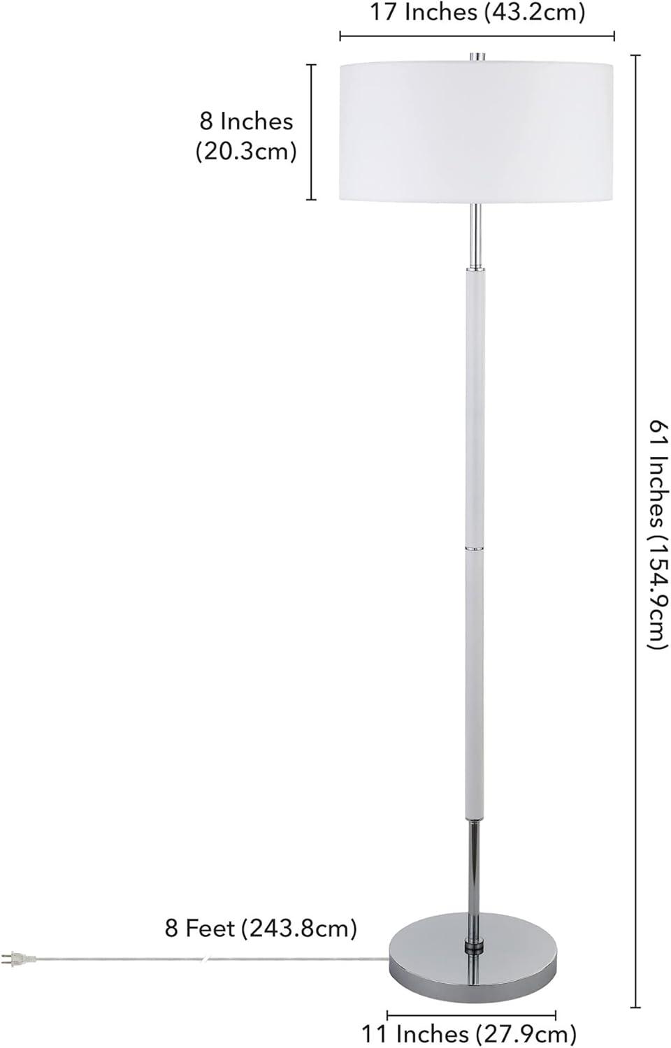 Evelyn&Zoe Simone 2-Light Floor Lamp with Fabric Shade, Matte White/Polished Nickel/White
