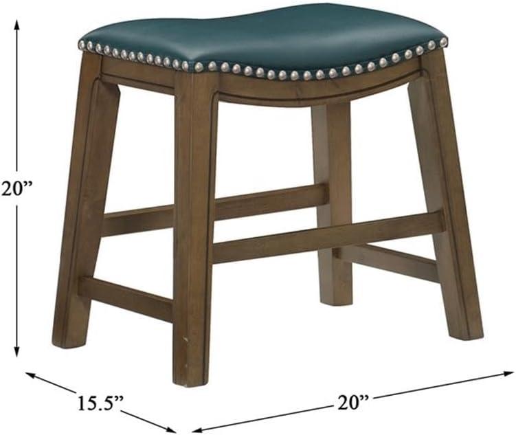 Homelegance 18" Dining Height Wooden Bar Stool Saddle Seat Barstool, Green Brown