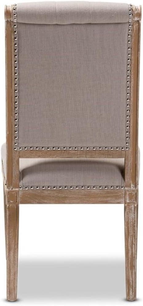 Charmant Wood Dining Chair Light Beige - Baxton Studio: French Provincial, Foam-Padded, Nailhead Trim
