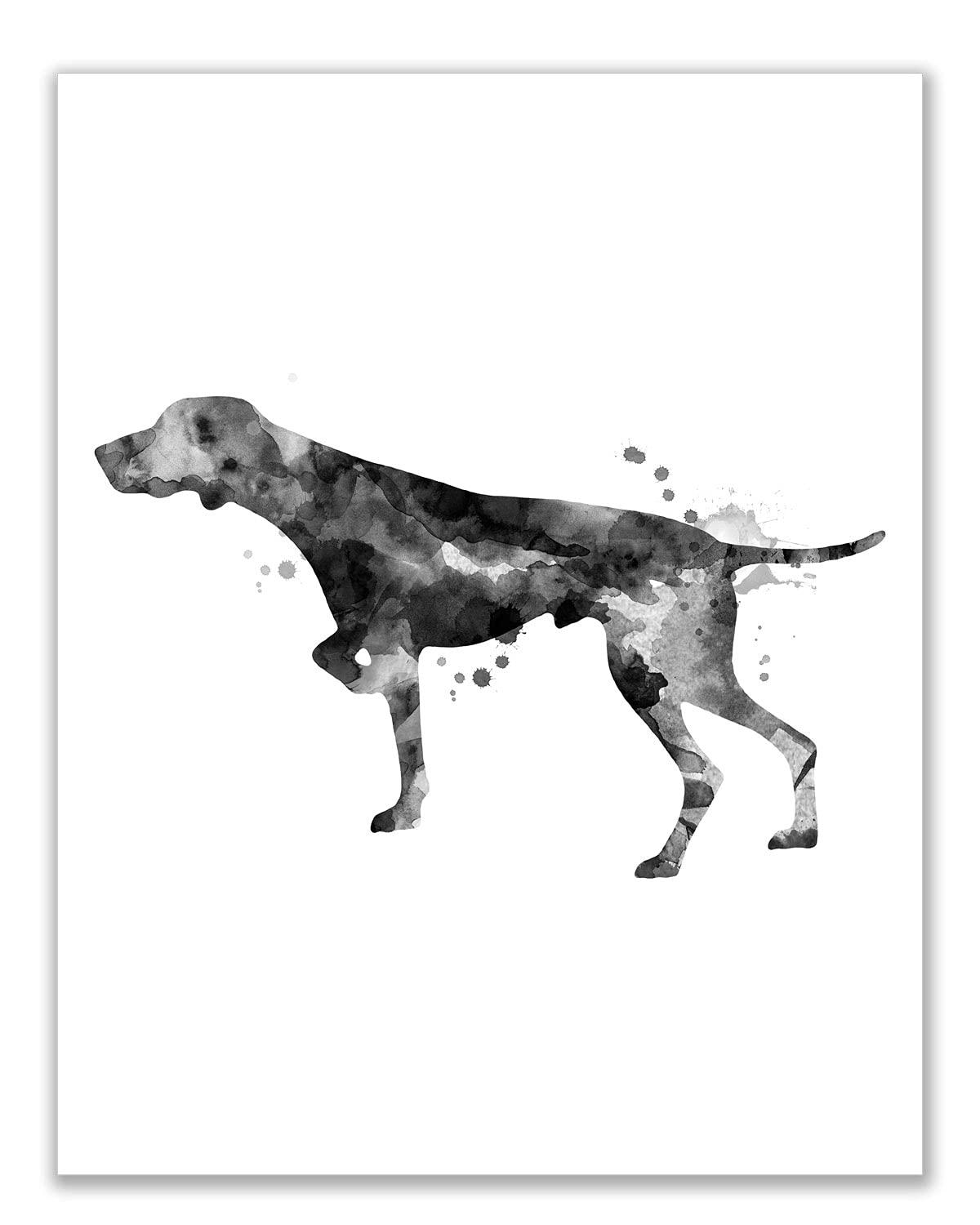 German Shorthaired Pointer Black and White Watercolor Dog Prints Set