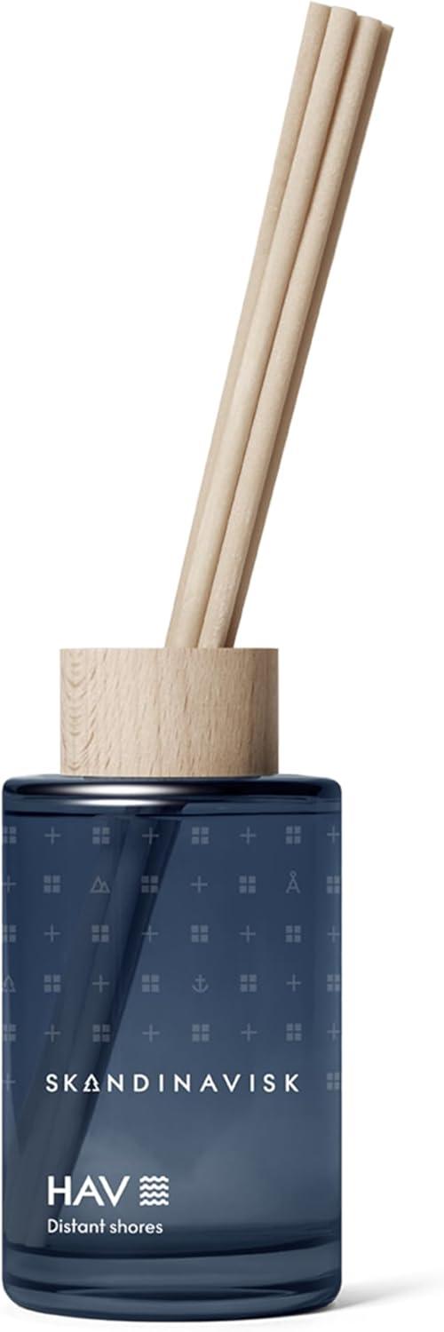 HAV Blue Glass Reed Diffuser with Beechwood Ring