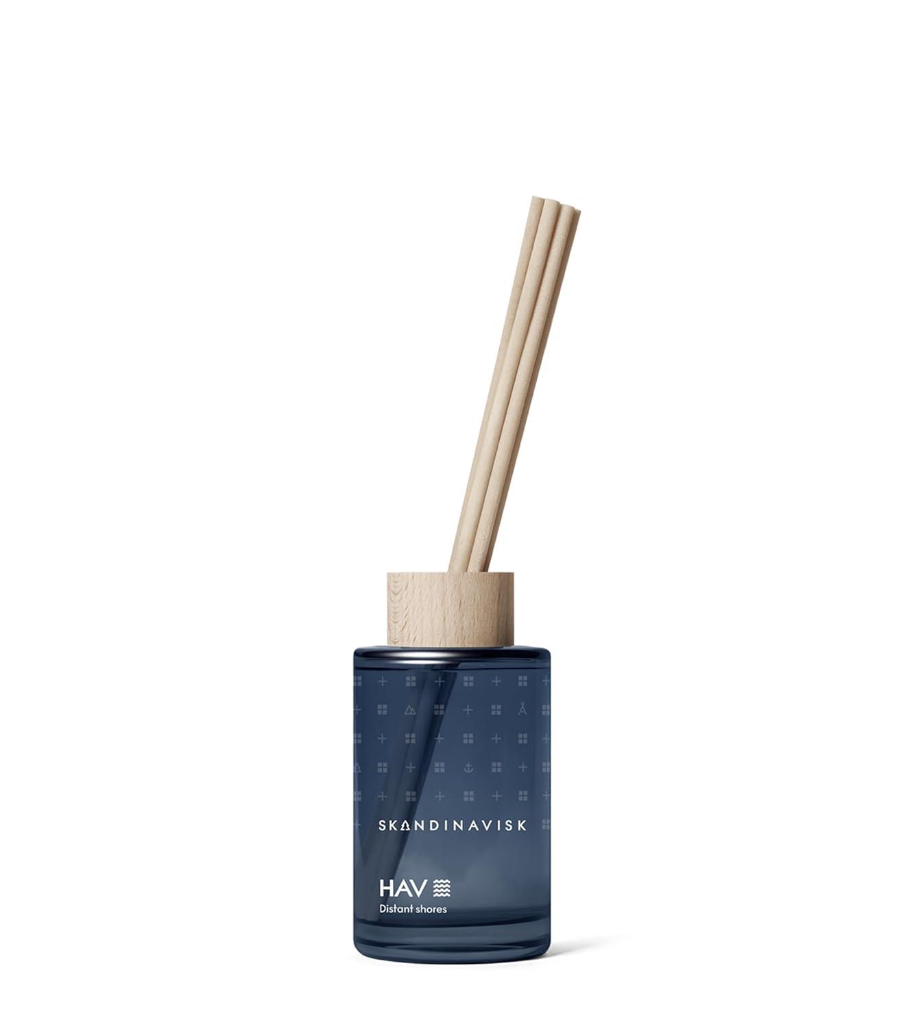 HAV Blue Glass Reed Diffuser with Beechwood Ring