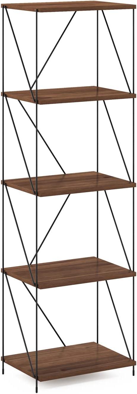 Furinno Besi 5-Tier Industrial Multipurpose Shelf Display Rack with Metal Frame, Narrow, Walnut Cove