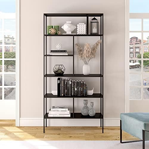 Industrial 5-Tier Blackened Bronze Metal Bookcase, 72" Tall