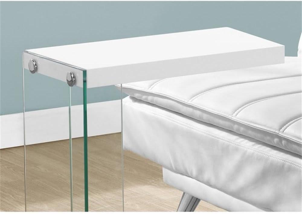 Accent Table C-shaped End Side Snack Bedroom Tempered Glass Glossy White