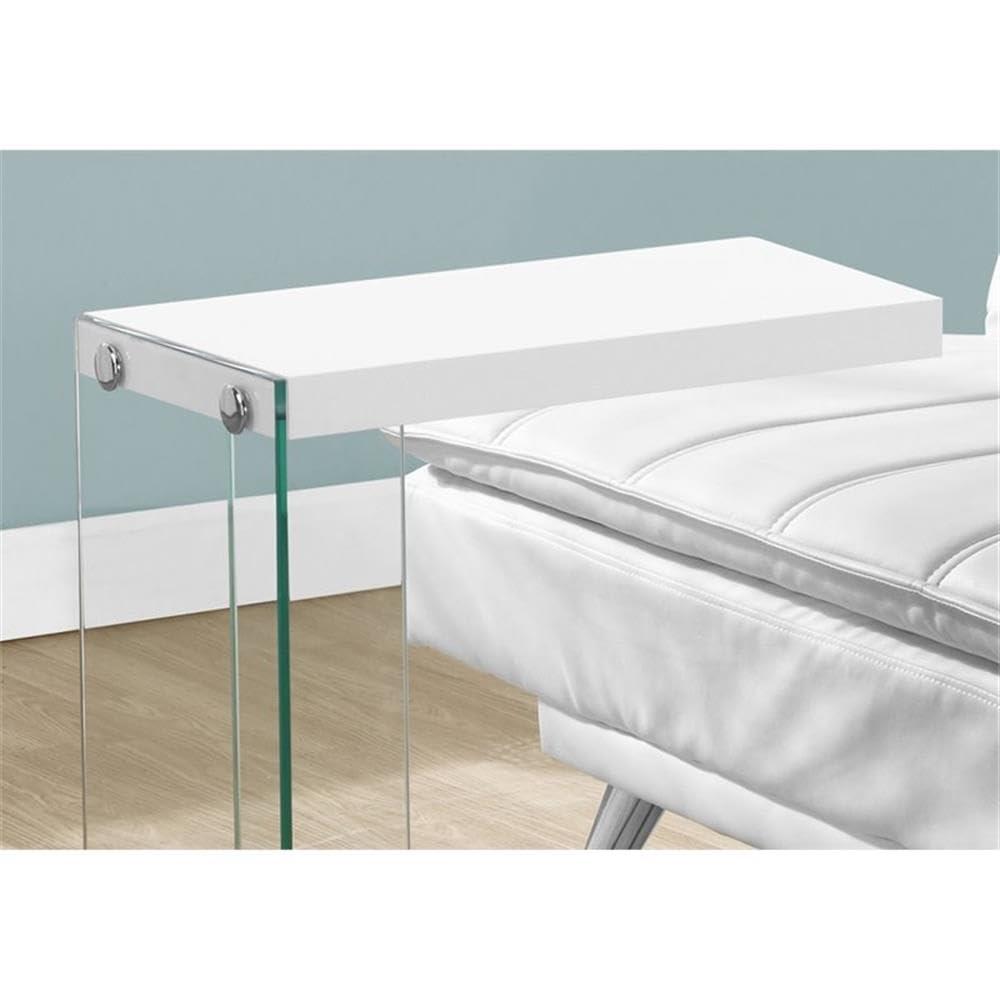 Accent Table C-shaped End Side Snack Bedroom Tempered Glass Glossy White