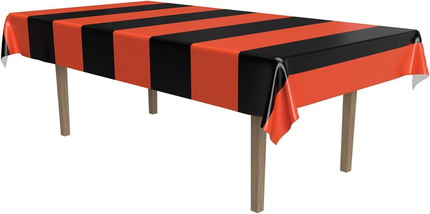 Orange and Black Striped Plastic Rectangular Table Cover