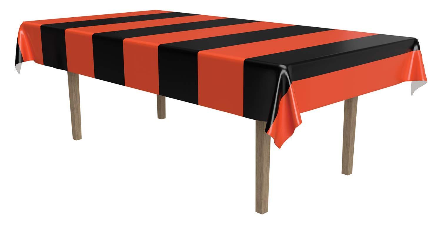 Orange and Black Striped Plastic Rectangular Table Cover