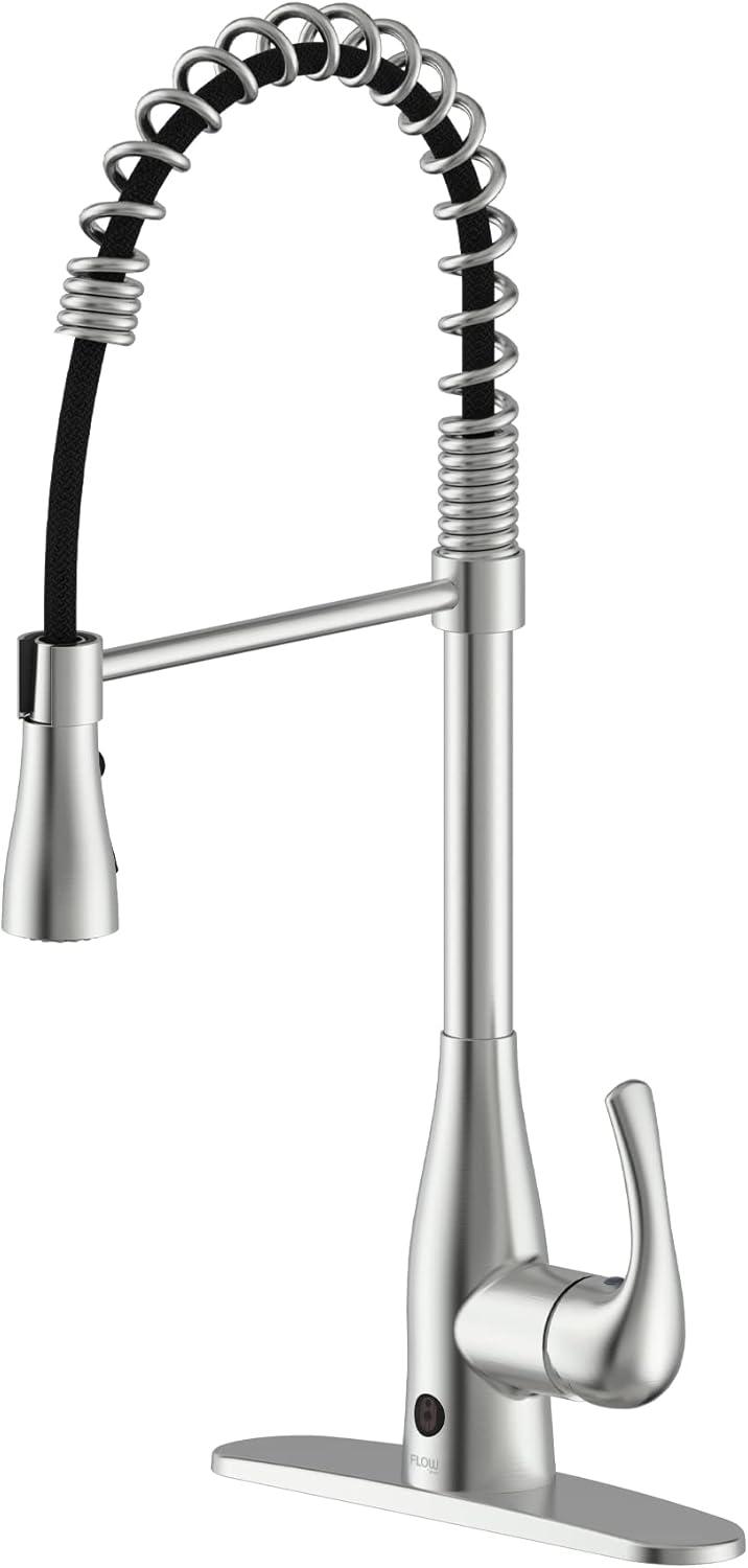 Brushed Nickel Touchless Spring Neck Pull Down Kitchen Faucet