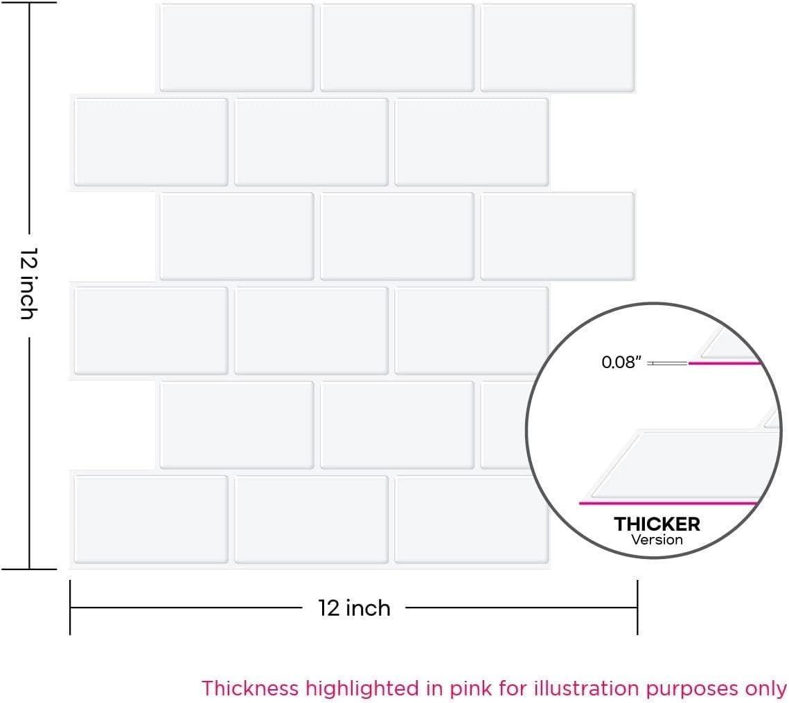 12" x 12" PVC Peel & Stick Thicker Subway Tile