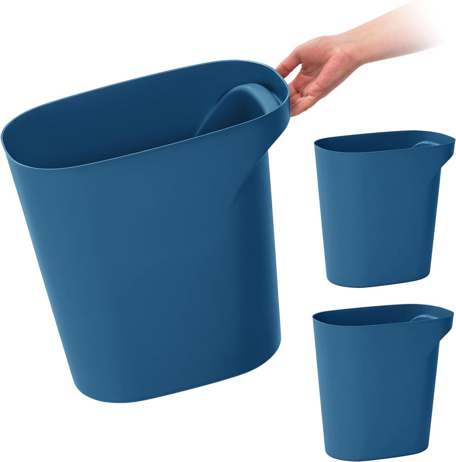 IRIS USA 6 Gallon / 24 Quart Plastic Wastebasket Garbage Trash Cans, 3-Pack, with Handles for Home Office Kitchen Bedroom Bathroom, Navy