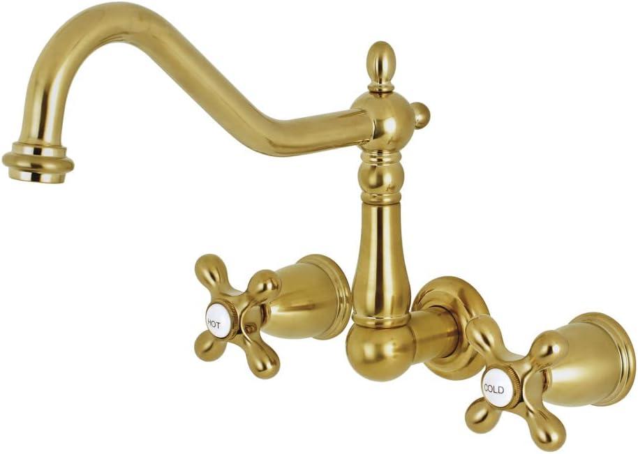 Elegant Heritage Satin Brass Wall-Mounted Tub Faucet with Cross Handles