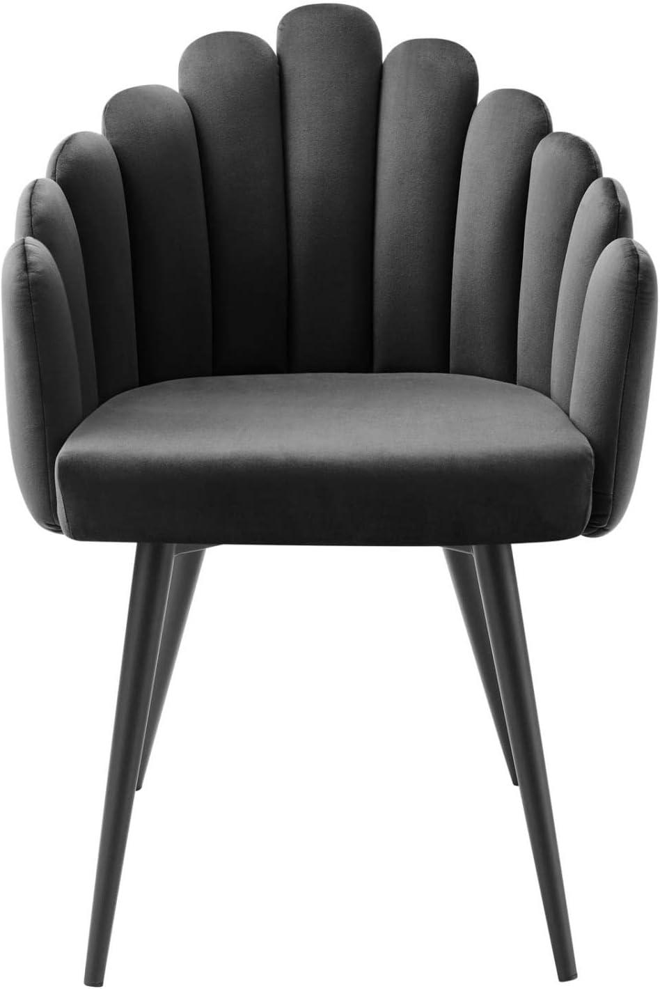 Modway Vanguard 19.5" Scalloped Back Velvet Dining Chair in Black/Charcoal