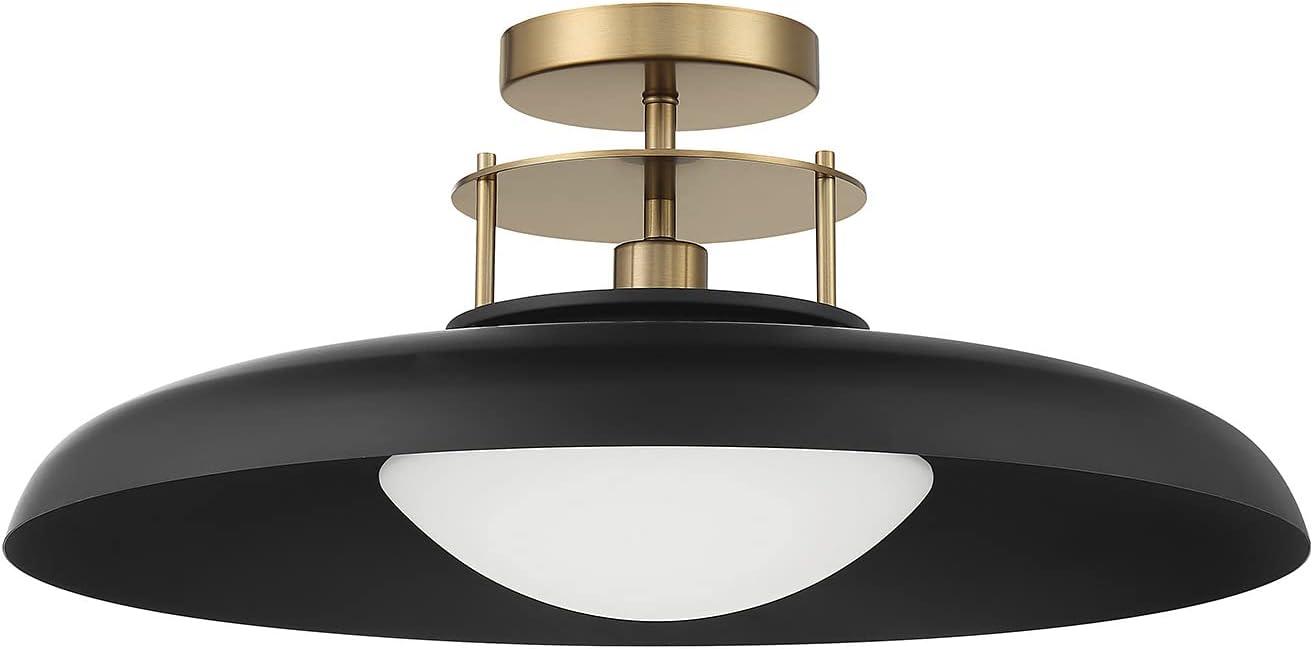 1 Light Semi-Flush Mount in Vintage Style-9 inches Tall and 20 inches Wide-Matte Black/Warm Brass Finish Bailey Street Home 159-Bel-4636207