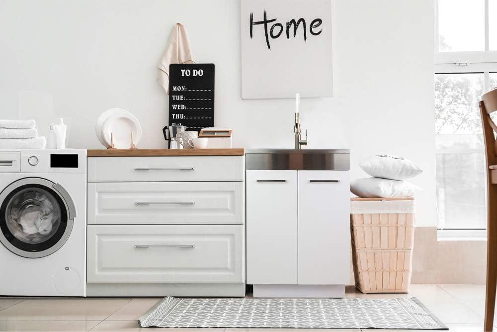 White Freestanding Farmhouse Laundry Cabinet with Stainless Steel Sink