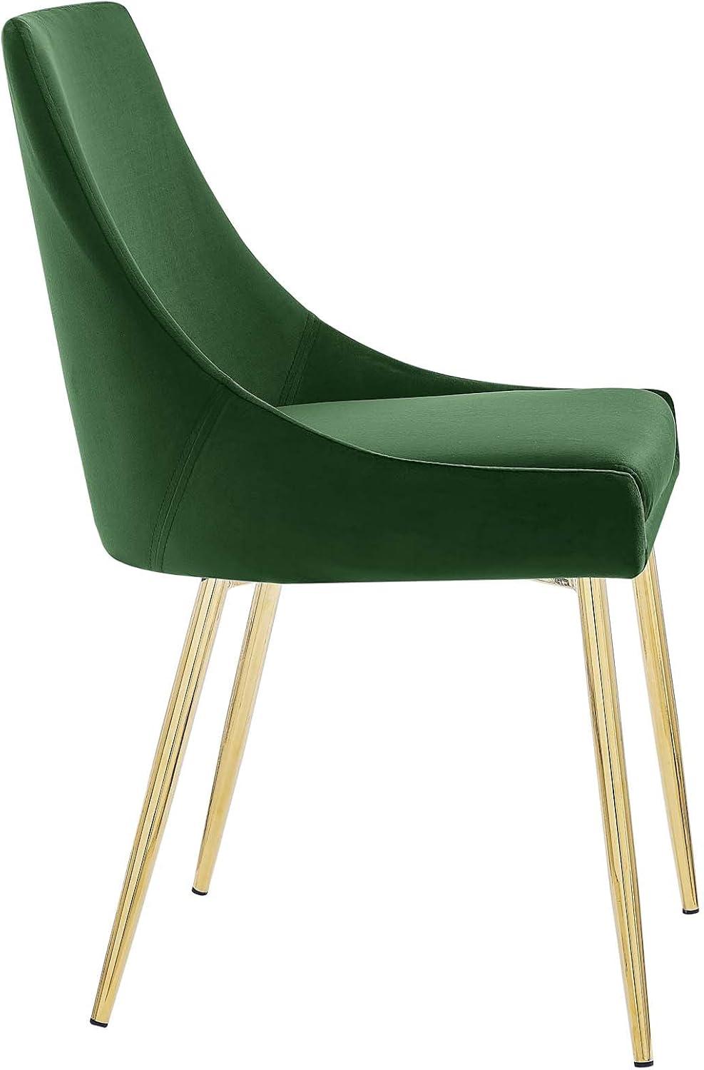 Low Parsons Side Chair in Gold Emerald Velvet with Wood & Metal