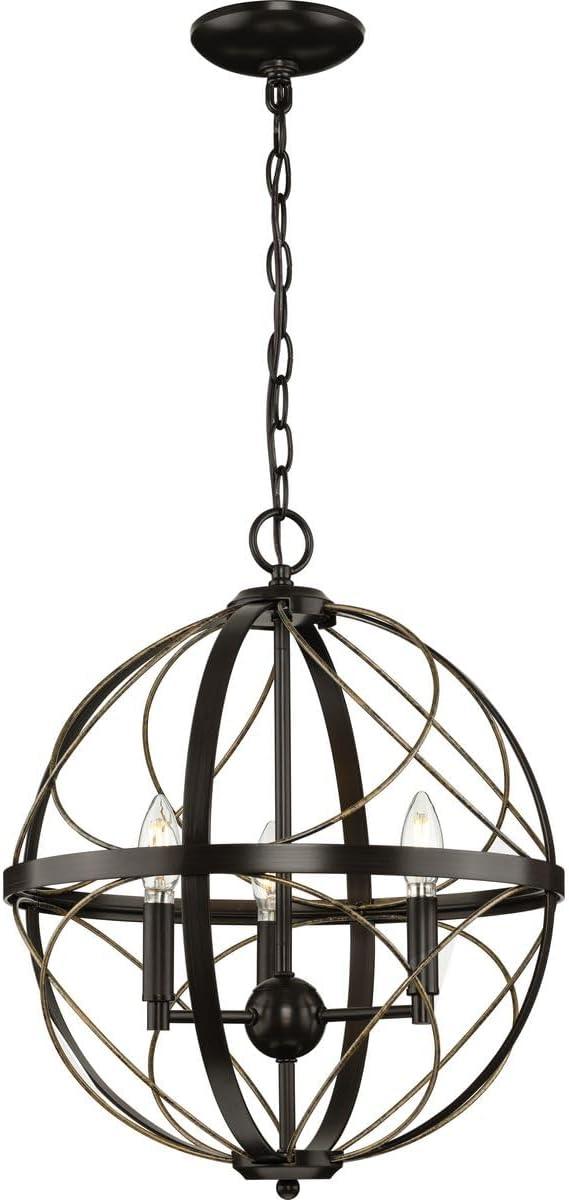 Progress Lighting Brandywine 3-Light Pendant, Antique Bronze, Steel, Farmhouse/Transitional, Hand-Gilded Wire Accents