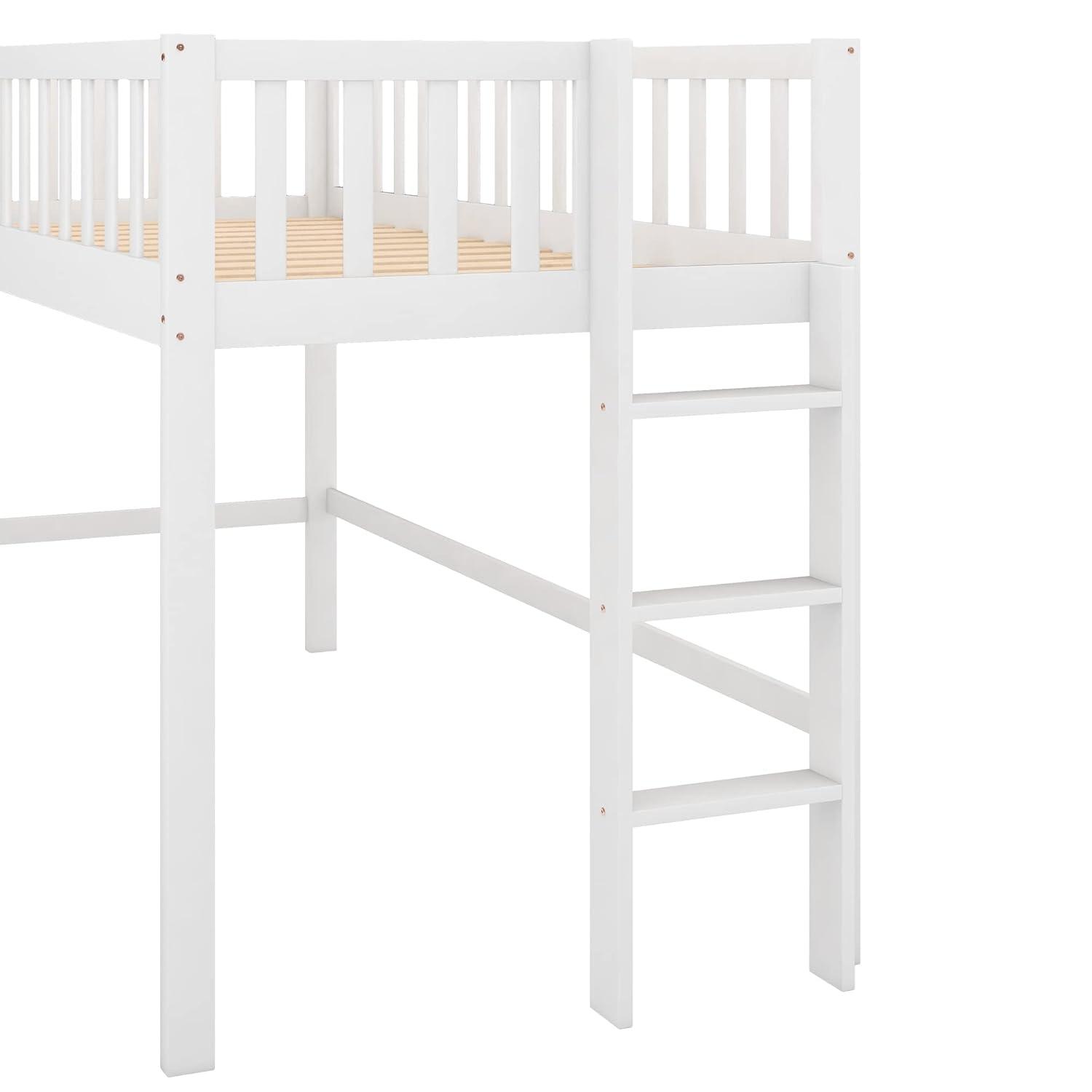Twin Loft Bed with Slide,Wood Loft Bed Low Profile for Boys Girls, Built-in Ladder and Guard Rail,No Box Spring Needed