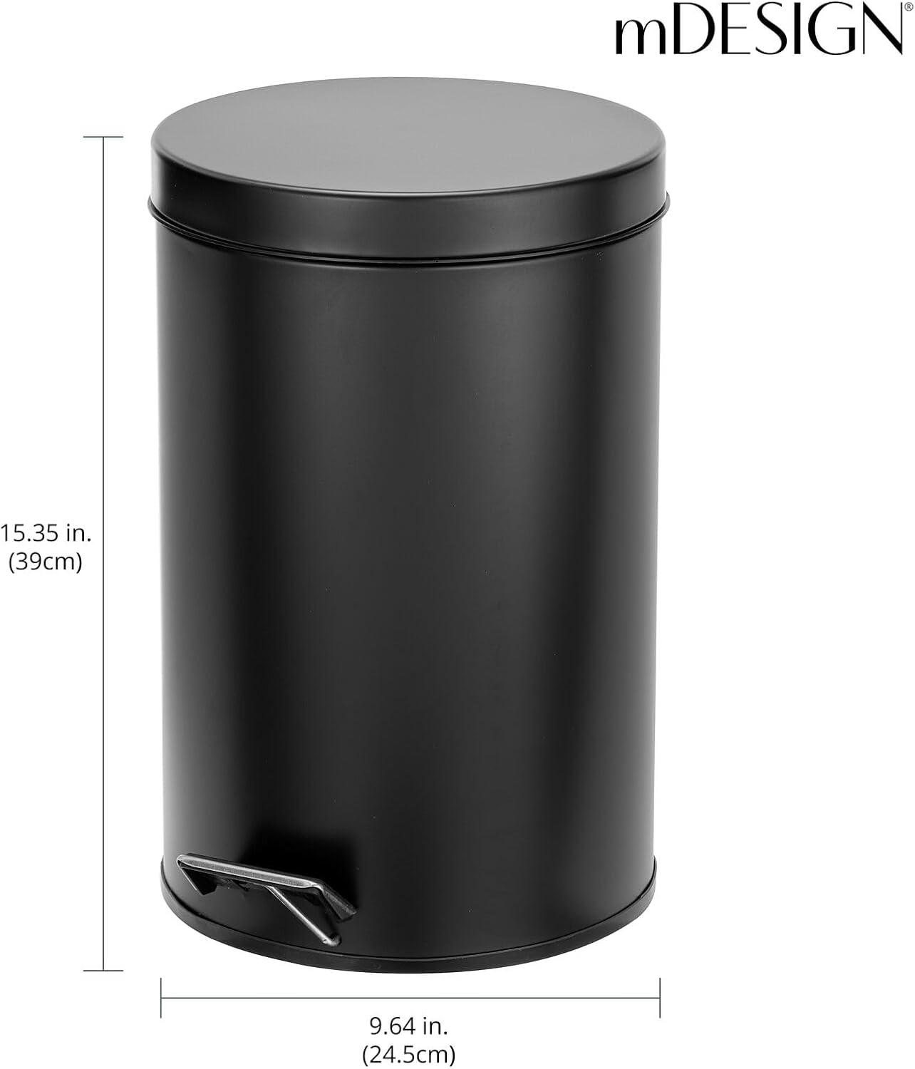 Small Modern Round Lidded Step Trash Can, Compact Garbage Bin with Liner Bucket and Handle for Bathroom, Kitchen, Craft Room, Office, Garage