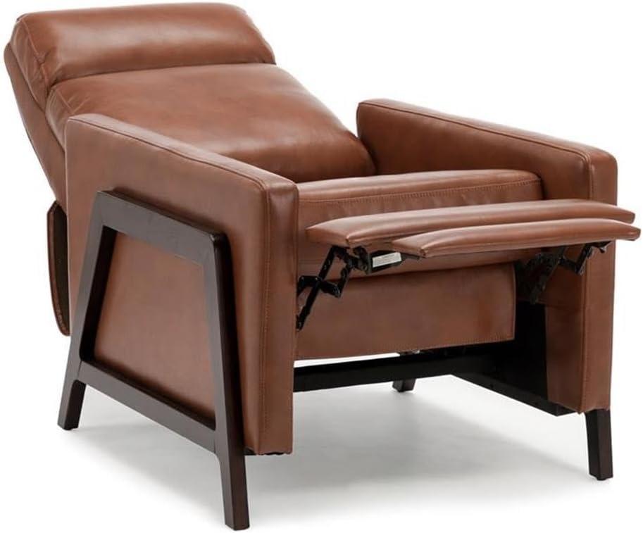 Comfort Pointe Maxton Press-Back Recliner Caramel: Mid-Century Modern, Faux Leather, High Back, Pocketed Coil Seating