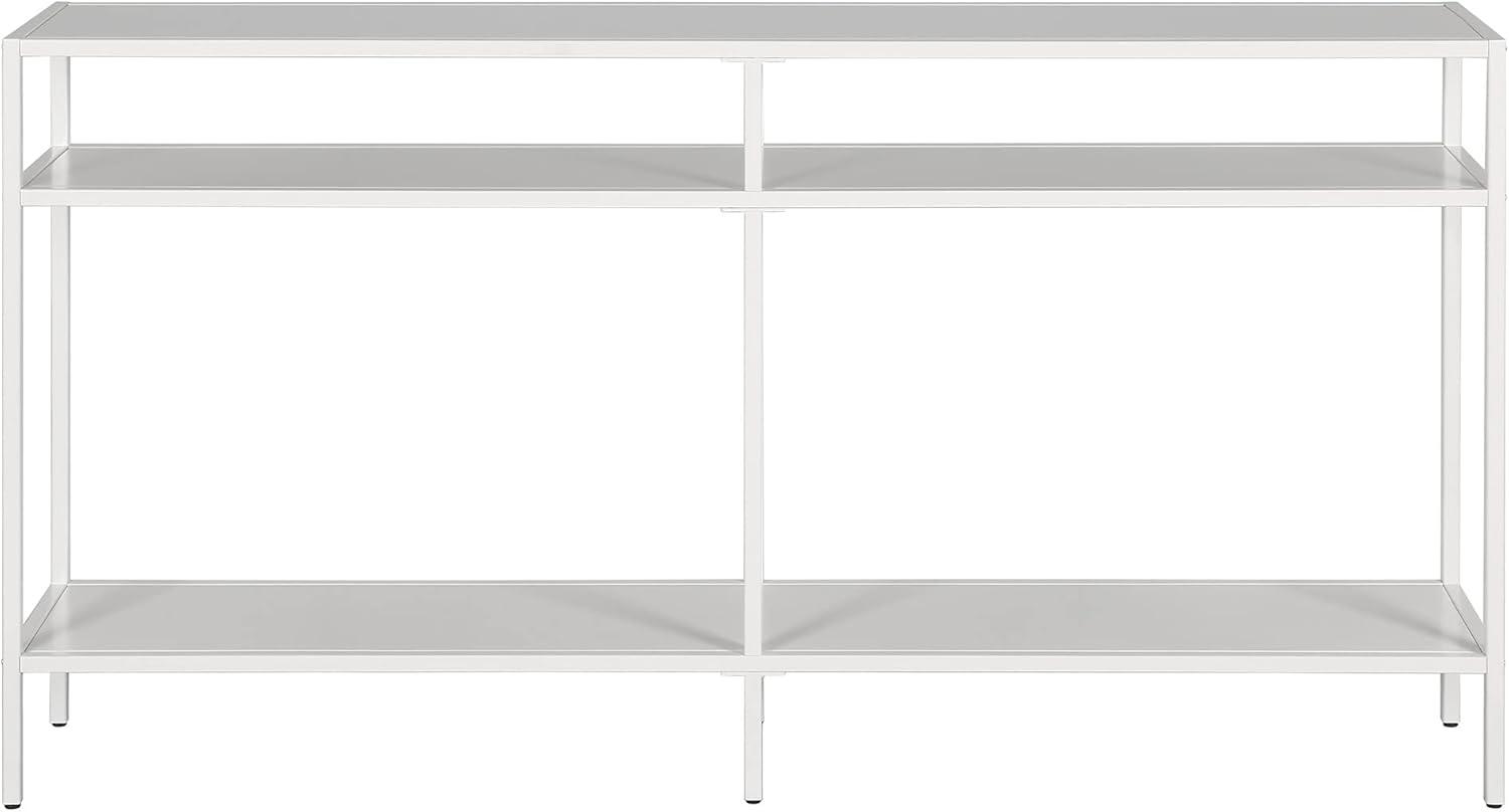 Evelyn&Zoe Sivil 55" Wide Rectangular Console Table with Metal Shelves, Matte White