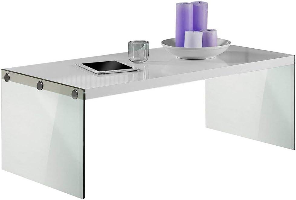 Monarch Specialties Contemporary Accent Tempered Glass Coffee Table, Gloss White