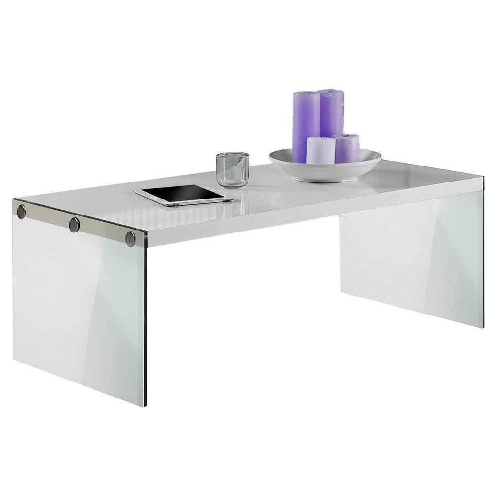Monarch Specialties Contemporary Accent Tempered Glass Coffee Table, Gloss White